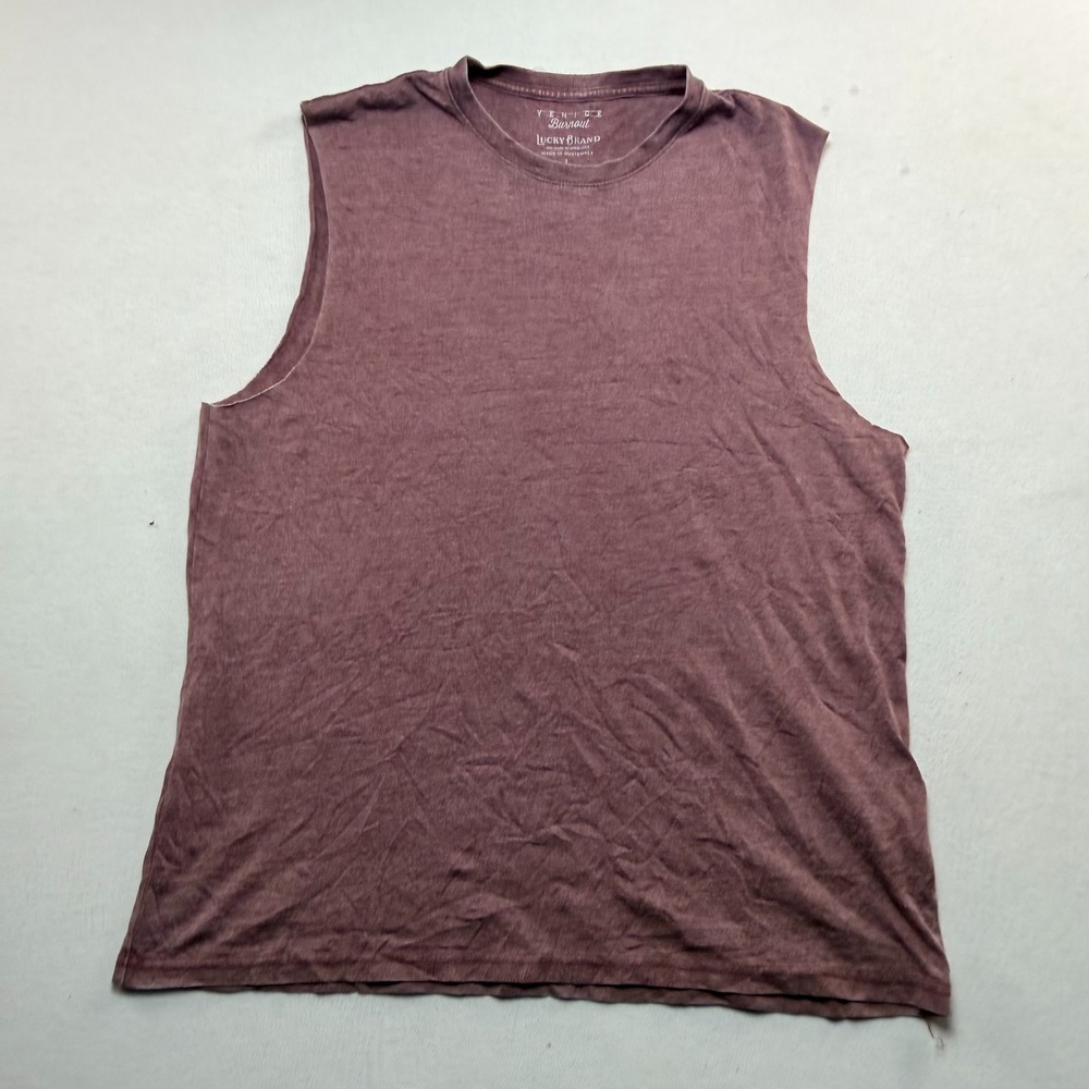 Lucky Brand Muscle Tee Mens Large Purple Excellent Venice Burnout Sleeveless